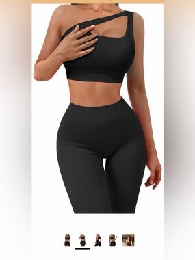 Amazon Black One-Shoulder Ribbed Leggings and Crop Top Set